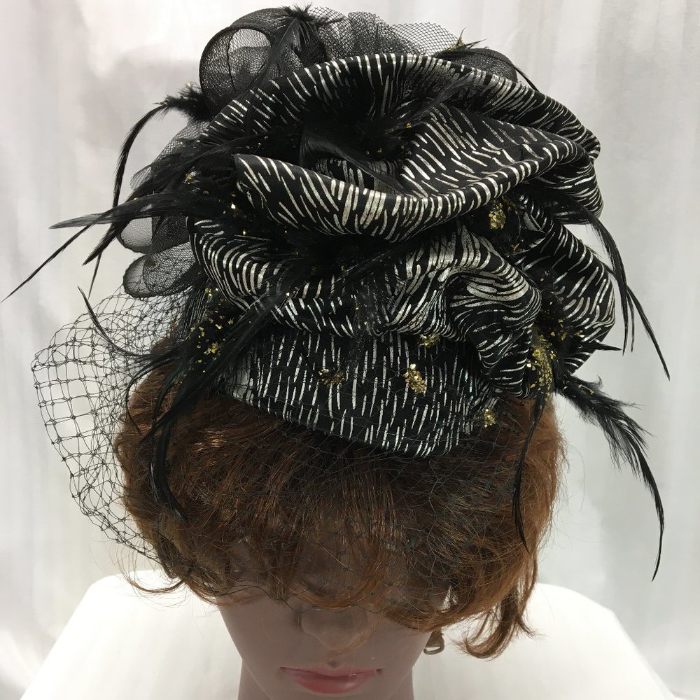 Black & Silver Fascinator w/ Black Veil & Bow
